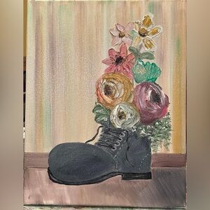 Floral Boot Canvas Art - Multicolor Painting